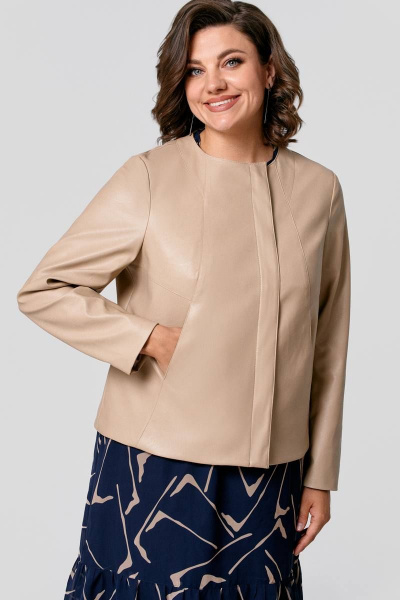 Куртка из экокожи с карманами и молнией на каждый день IVA 1366 бежевый - фото 11