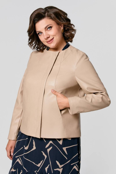 Куртка из экокожи с карманами и молнией на каждый день IVA 1366 бежевый - фото 10