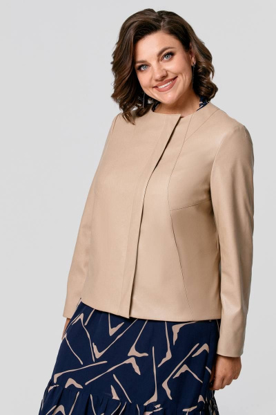 Куртка из экокожи с карманами и молнией на каждый день IVA 1366 бежевый - фото 9