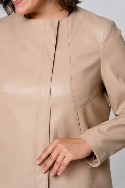 Куртка из экокожи с карманами и молнией на каждый день IVA 1366 бежевый - фото 7