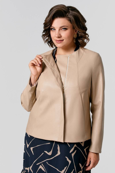 Куртка из экокожи с карманами и молнией на каждый день IVA 1366 бежевый - фото 4