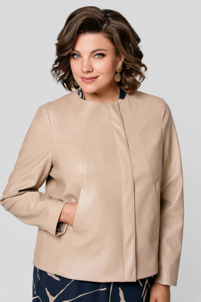 Куртка из экокожи с карманами и молнией на каждый день IVA 1366 бежевый - фото 3