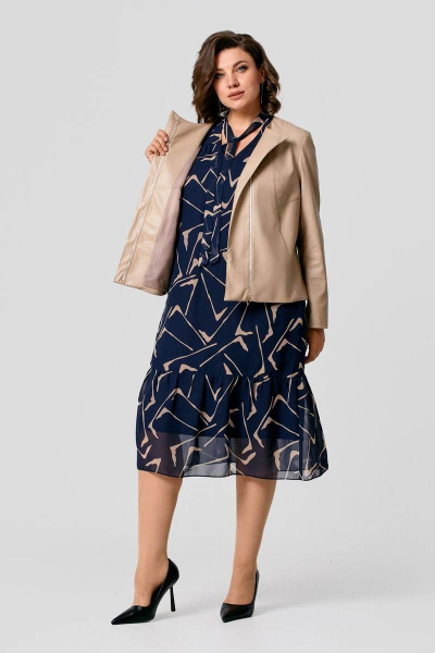 Куртка из экокожи с карманами и молнией на каждый день IVA 1366 бежевый - фото 2