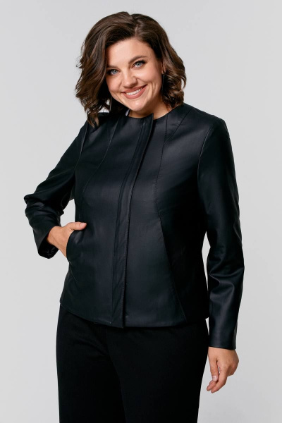 Куртка женская из экокожи полуприлегающего силуэта IVA 1366 черный - фото 1