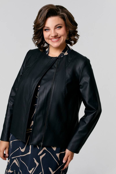 Куртка женская из экокожи полуприлегающего силуэта IVA 1366 черный - фото 8