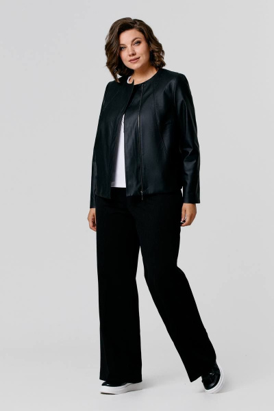 Куртка женская из экокожи полуприлегающего силуэта IVA 1366 черный - фото 5