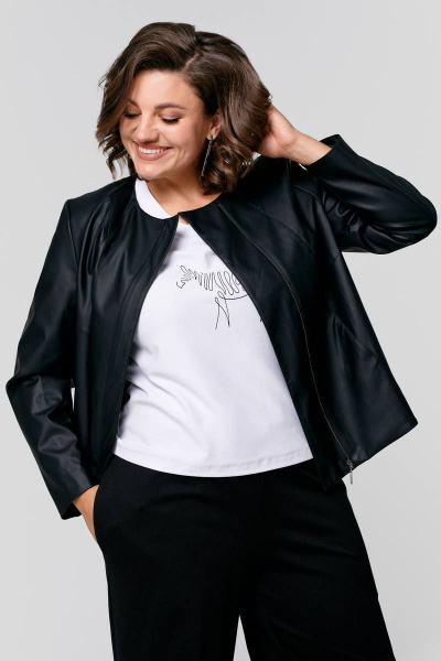 Куртка женская из экокожи полуприлегающего силуэта IVA 1366 черный - фото 2