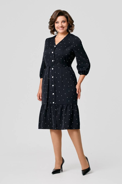 Классическое платье из горошка с V-образным вырезом IVA 1477 - фото 1