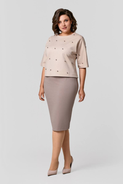 Бежевый костюм с юбкой и джемпером из трикотажа IVA 1511 бежевый - фото 1