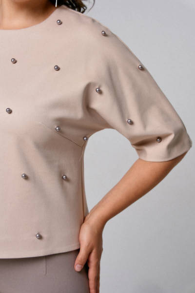 Бежевый костюм с юбкой и джемпером из трикотажа IVA 1511 бежевый - фото 4