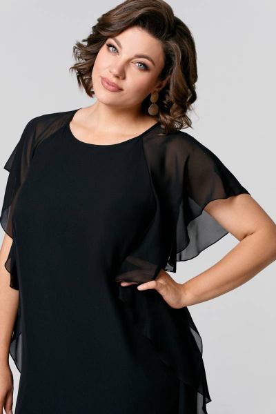 Платье из шифона с рукавами-воланами и классическим силуэтом IVA 1513 черный - фото 4
