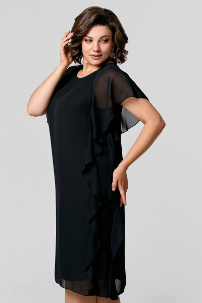 Платье из шифона с рукавами-воланами и классическим силуэтом IVA 1513 черный - фото 3