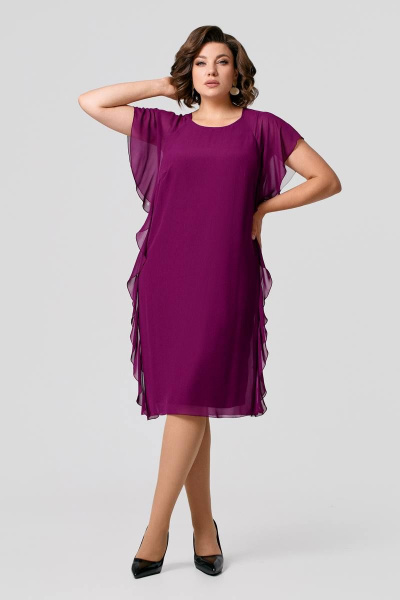 Платье шифоновое с рукавами-воланами и подкладкой IVA 1513 винный - фото 2