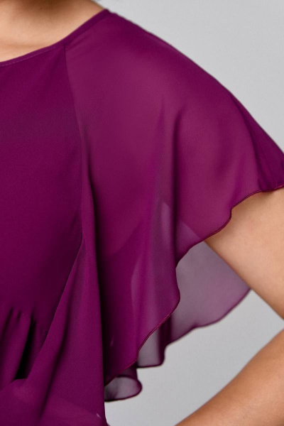 Платье шифоновое с рукавами-воланами и подкладкой IVA 1513 винный - фото 5