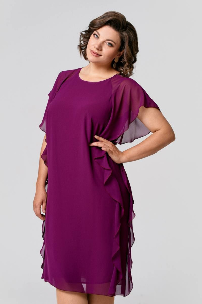 Платье шифоновое с рукавами-воланами и подкладкой IVA 1513 винный - фото 4