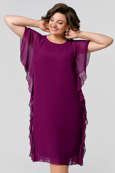 Платье шифоновое с рукавами-воланами и подкладкой IVA 1513 винный - фото 3