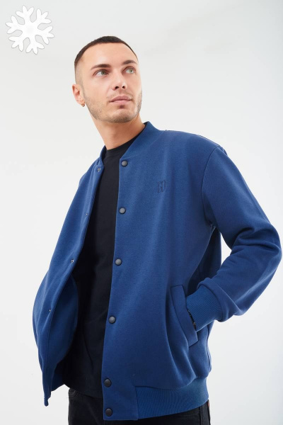 Мужской демисезонный синий бомбер с застежкой на кнопки и карманами GO M4045/20-01.182-188 - фото 1