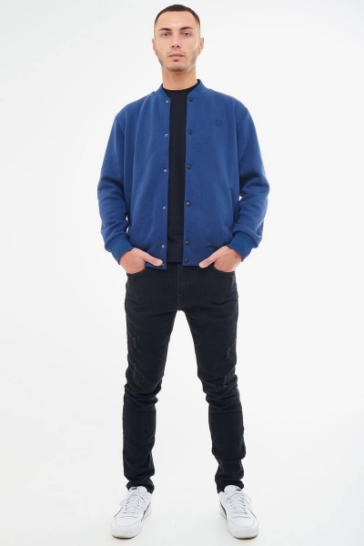 Мужской демисезонный синий бомбер с застежкой на кнопки и карманами GO M4045/20-01.182-188 - фото 8