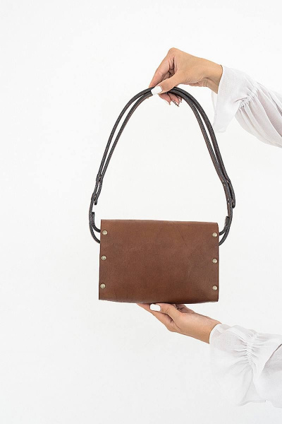 Кожаная сумка через плечо с вставками из натурального дерева Because AELITA BROWN - фото 3
