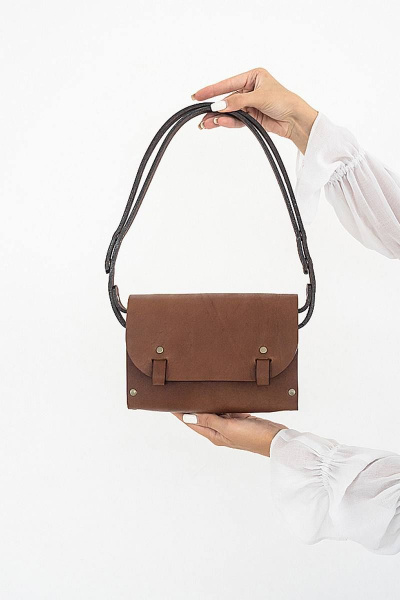 Кожаная сумка через плечо с вставками из натурального дерева Because AELITA BROWN - фото 2