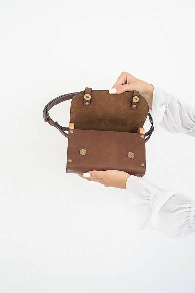 Кожаная сумка через плечо с вставками из натурального дерева Because AELITA BROWN - фото 5