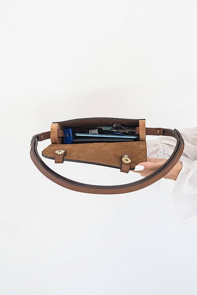 Кожаная сумка через плечо с вставками из натурального дерева Because AELITA BROWN - фото 4