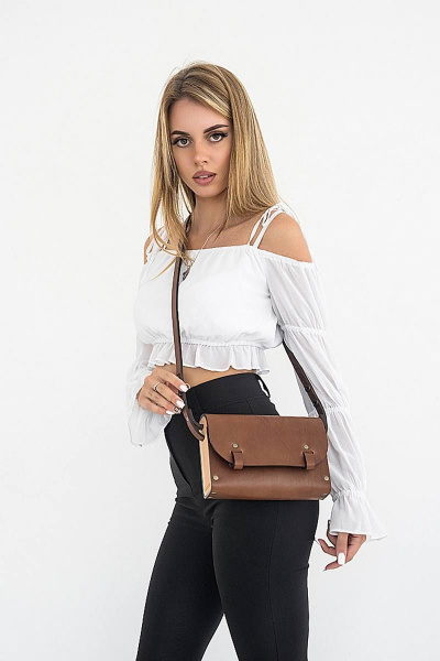 Кожаная сумка через плечо с вставками из натурального дерева Because AELITA BROWN - фото 8