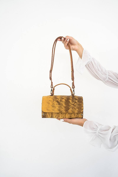 Желтая кожаная сумка с натуральными вставками и регулятором Because KVADRO VINTAGE_DYNA - фото 2