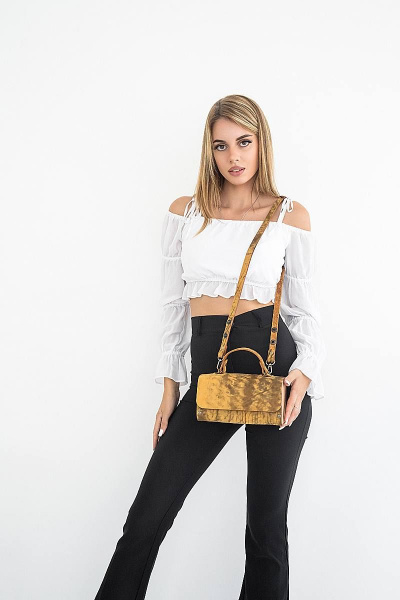 Желтая кожаная сумка с натуральными вставками и регулятором Because KVADRO VINTAGE_DYNA - фото 5