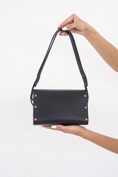 Черная кожаная вместительная сумка с деревянными элементами Because MISHEL BLACK - фото 4