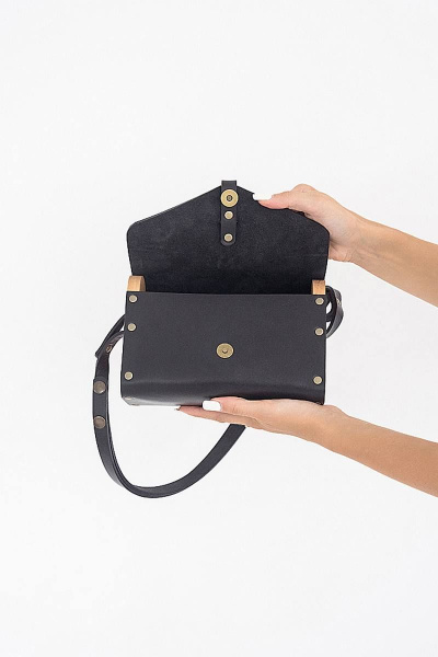 Черная кожаная вместительная сумка с деревянными элементами Because MISHEL BLACK - фото 6