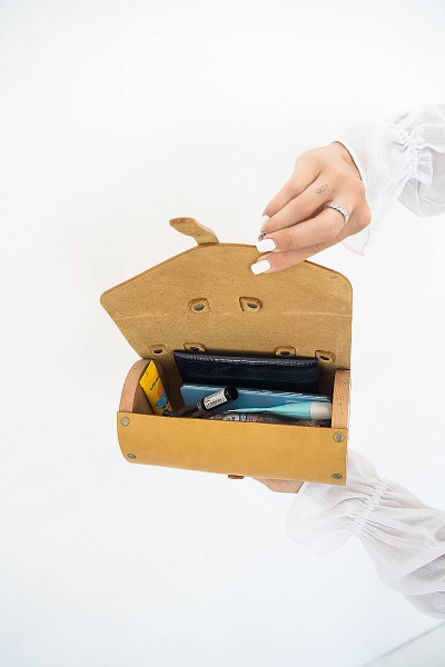 Кожаная сумка через плечо с натуральным деревом Because TUB DYNA - фото 7