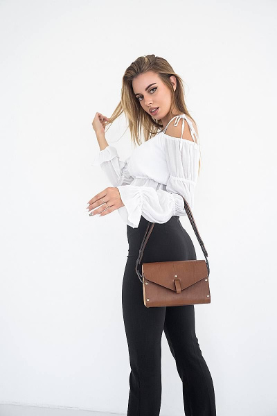 Кожаная сумка Мишель из натуральной кожи и дерева, 22х15х10 см Because MISHEL BROWN - фото 7