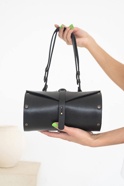 Кожаная сумка через плечо из натуральной кожи и дерева, 22х11х11 см Because TUB BLACK - фото 6