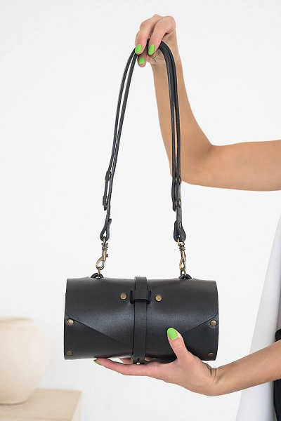 Кожаная сумка через плечо из натуральной кожи и дерева, 22х11х11 см Because TUB BLACK - фото 3