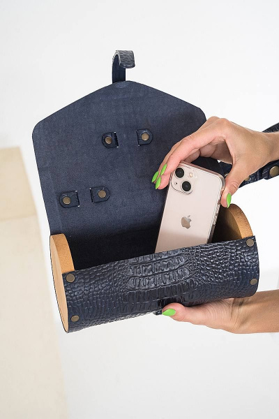 Кожаная сумка через плечо из натуральной кожи и дерева, 22х11х11 см Because TUB BLUE - фото 7