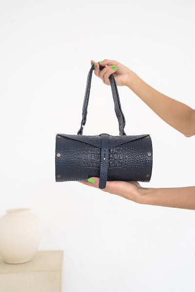 Кожаная сумка через плечо из натуральной кожи и дерева, 22х11х11 см Because TUB BLUE - фото 3