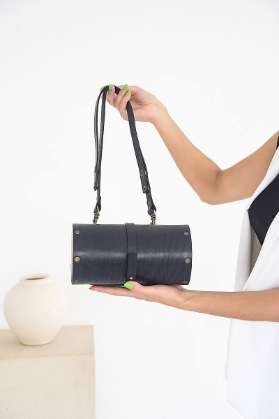 Кожаная сумка через плечо из натуральной кожи и дерева, 22х11х11 см Because TUB BLUE - фото 2