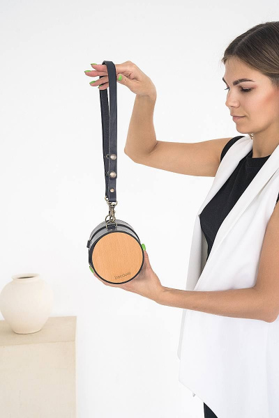 Кожаная сумка через плечо из натуральной кожи и дерева, 22х11х11 см Because TUB BLUE - фото 6