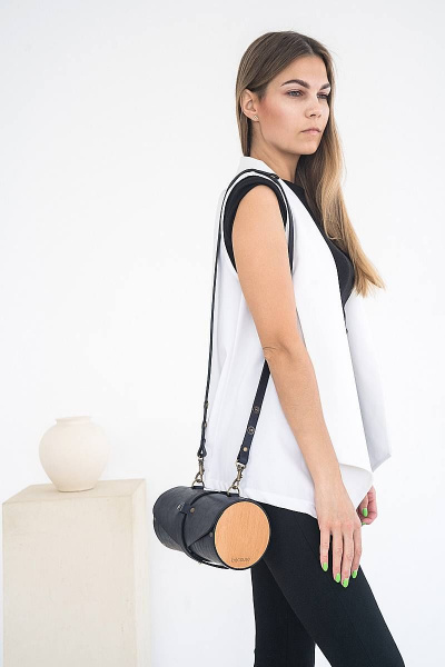 Кожаная сумка через плечо из натуральной кожи и дерева, 22х11х11 см Because TUB BLUE - фото 1