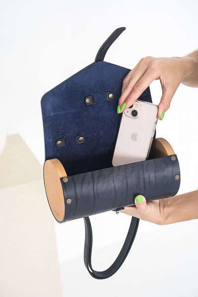 Кожаная сумка через плечо из натуральной кожи и дерева, 22х11х11 см Because TUB BLUE - фото 4