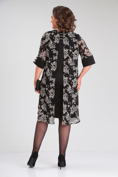 Платье нарядное двухслойное с блестящей лентой на рукаве Michel chic 2136 черная-абстракция - фото 6