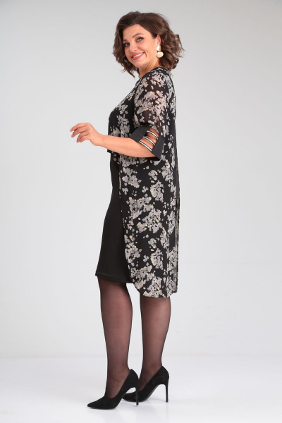 Платье нарядное двухслойное с блестящей лентой на рукаве Michel chic 2136 черная-абстракция - фото 5