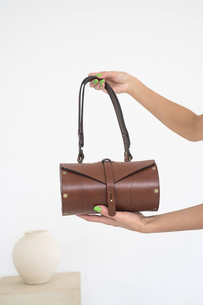Кожаная сумка через плечо из натуральной кожи и дерева, 22х11х11 см Because TUB BROWN - фото 5