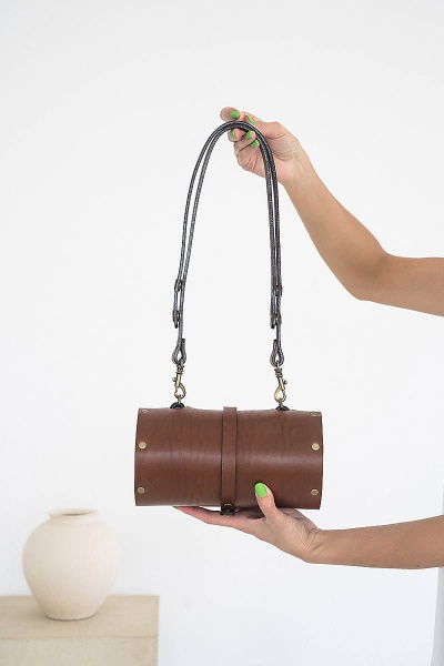 Кожаная сумка через плечо из натуральной кожи и дерева, 22х11х11 см Because TUB BROWN - фото 4
