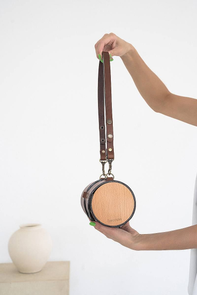 Кожаная сумка через плечо из натуральной кожи и дерева, 22х11х11 см Because TUB BROWN - фото 3