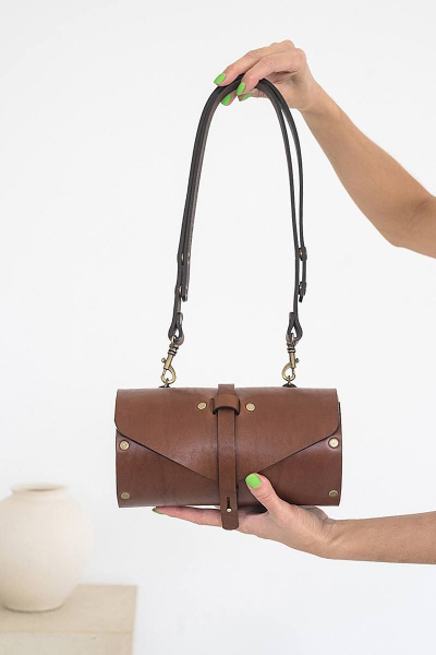 Кожаная сумка через плечо из натуральной кожи и дерева, 22х11х11 см Because TUB BROWN - фото 2