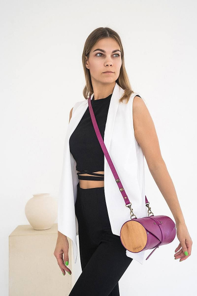 Кожаная сумка через плечо из натуральной кожи и дерева, 22х11х11 см Because TUB FYKSIA - фото 7