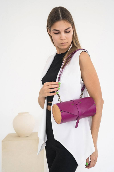 Кожаная сумка через плечо из натуральной кожи и дерева, 22х11х11 см Because TUB FYKSIA - фото 1