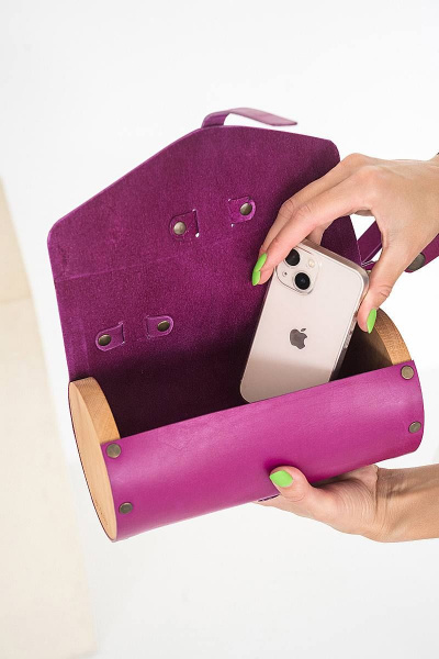 Кожаная сумка через плечо из натуральной кожи и дерева, 22х11х11 см Because TUB FYKSIA - фото 6